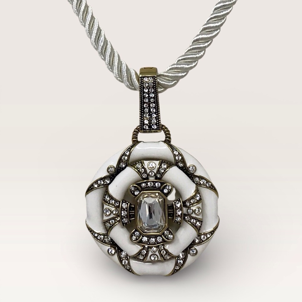 Heidi Daus Crystal & Enamel White Statement Necklace Newport Chic Grande Deco